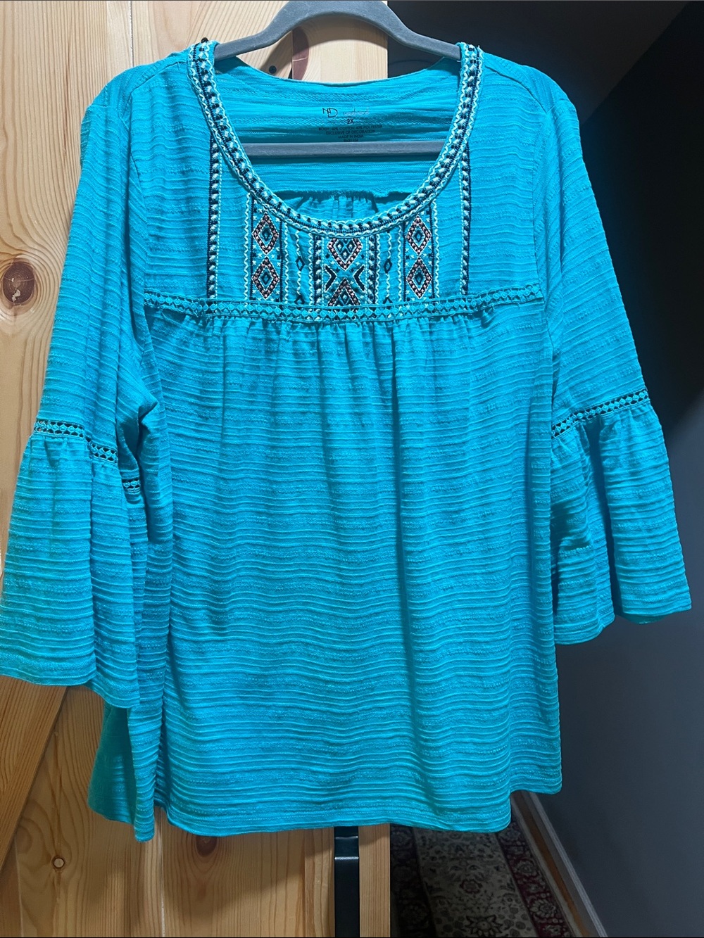 new directions Turquoise Embroidered Peasant Tunic top size 2x